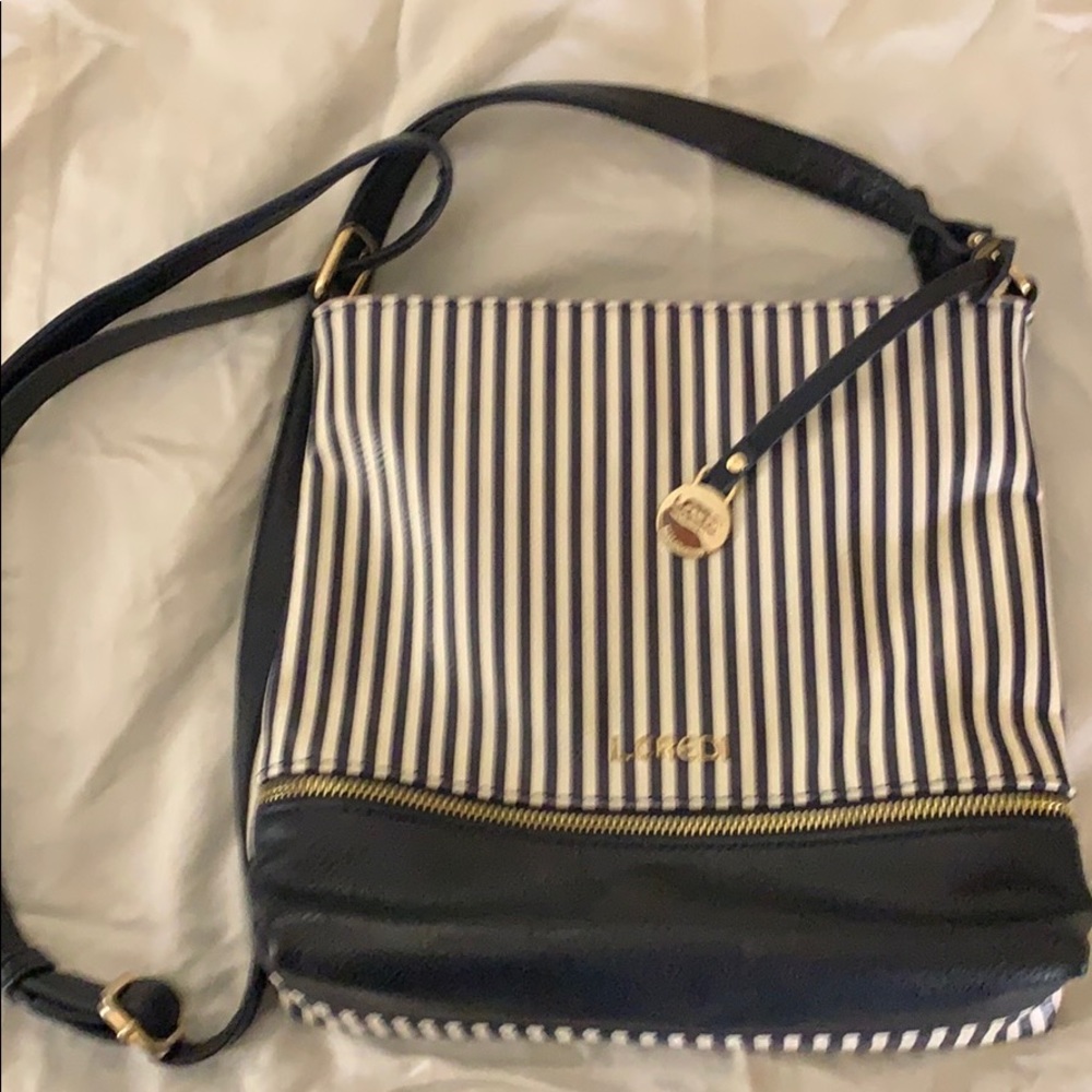 Lcredi stripped blue and white leather purse